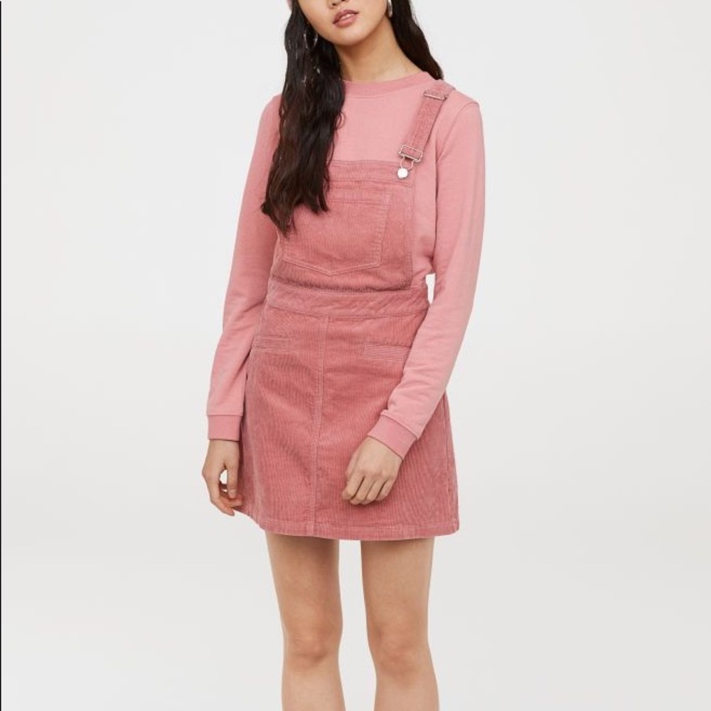 H&M Pink Mini Corduroy Overall Dress